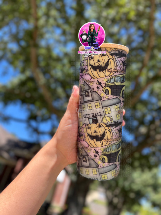 Town of Halloween glass tumbler