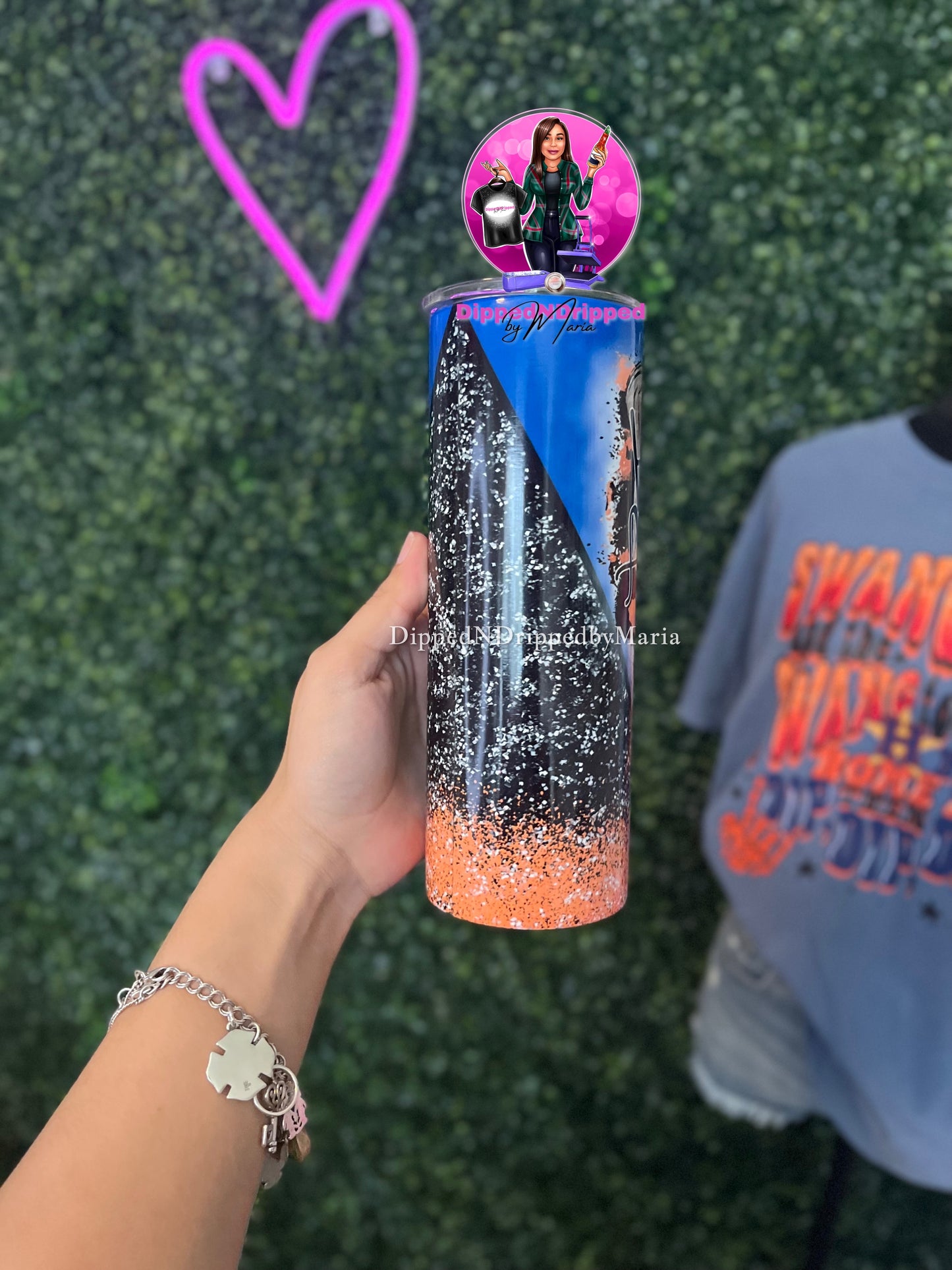 Orange&black glitter sport tumbler